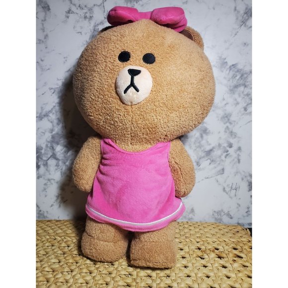 GUND Line Friends Standing Choco Bear With Pink Dress And Bow - Picture 1 of 7